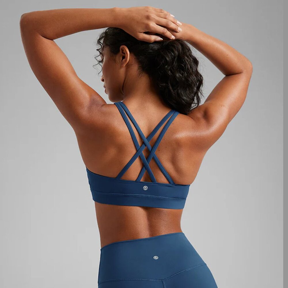 CRZ YOGA Blue Scoop Neck Sports Bra - Picture 2 of 5